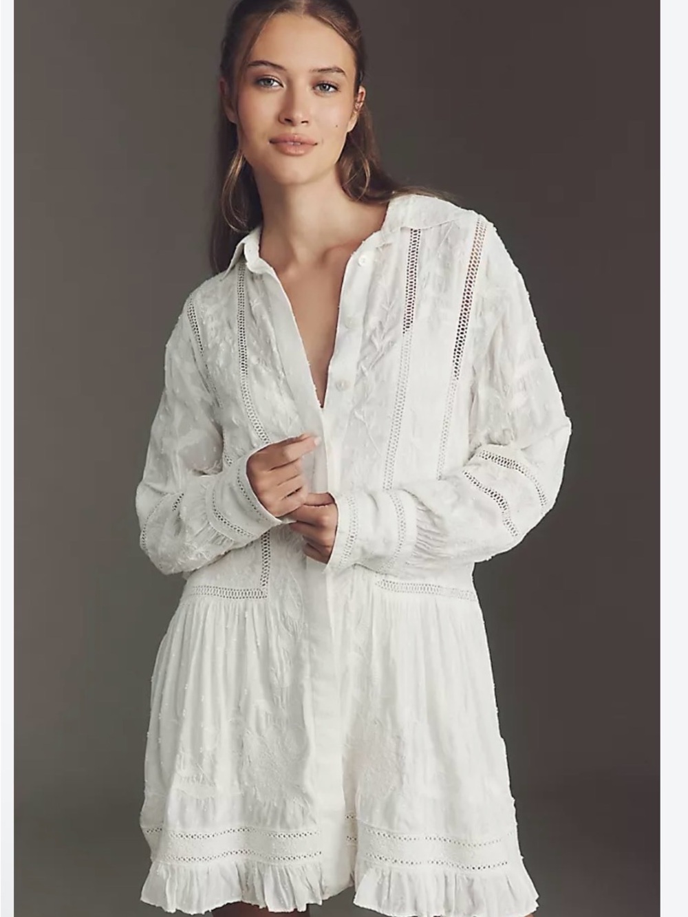 By Anthropologie Embroidered Mini Shirt Dress size S
